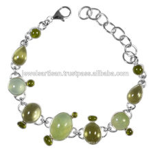 Diseño hecho a mano Prehnite y multi piedras preciosas 925 pulsera de plata de ley